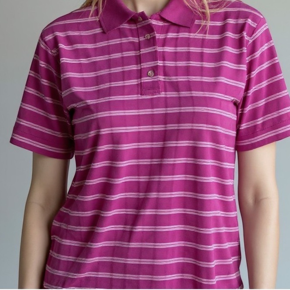 Nike Tiger Woods Collection Mens Magenta Pink Striped Golf Polo Shirt Large